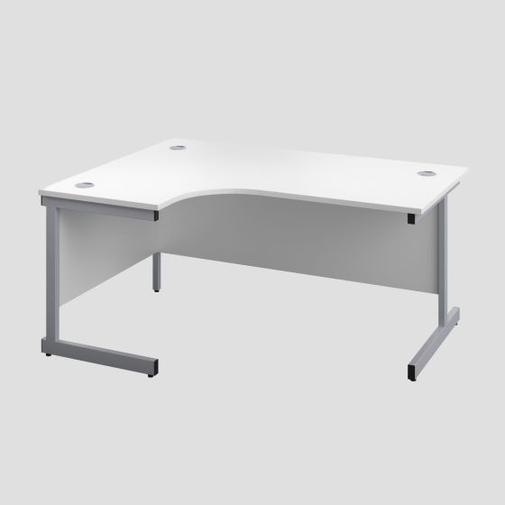 1400X1200 Single Upright Left Hand Radial Desk White-Silver 
