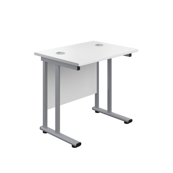 800X600 Twin Upright Rectangular Desk White-Silver