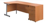 Cresent Left Hand Desk & 3 Drawer Desk High Pedestals