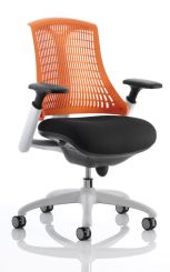 Flex Task Operator Chair White Frame Black Fabric Back With Orange Back With Arms
