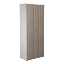 2000 Wooden Cupboard (450mm Deep) White Carcass Grey Oak Doors