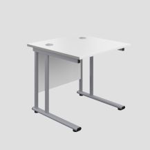 800X800 Twin Upright Rectangular Desk White-Silver