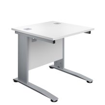 800X800 Cable Managed Upright Rectangular Desk White-Silver 
