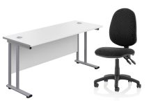 WORK FROM HOME BUNDLE WITH ECLIPSE PLUS 2 CHAIR & 1200x600 TWIN UPRIGHT RECTANGULAR DESK WHITE