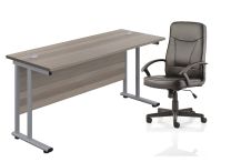 WORK FROM HOME BUNDLE WITH BLITZ CHAIR & 1200x600 TWIN UPRIGHT RECTANGULAR DESK GREY OAK