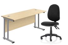 WORK FROM HOME BUNDLE WITH ECLIPSE PLUS 2 CHAIR & 1200x600 TWIN UPRIGHT RECTANGULAR DESK MAPLE