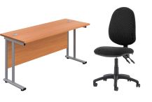 WORK FROM HOME BUNDLE WITH ECLIPSE PLUS 2 CHAIR & 1200x600 TWIN UPRIGHT RECTANGULAR DESK BEECH