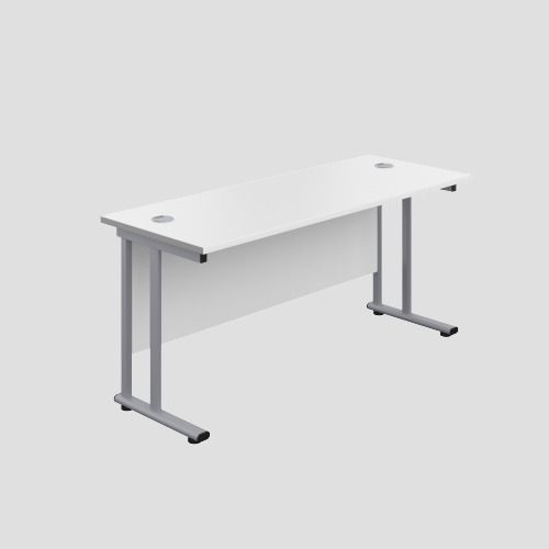 1400X600 Twin Upright Rectangular Desk White-Silver