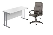 WORK FROM HOME BUNDLE WITH BLITZ CHAIR & 1200x600 TWIN UPRIGHT RECTANGULAR DESK WHITE