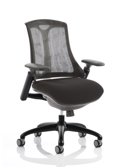 Flex Task Operator Chair Black Frame Black Fabric Seat With Black Mesh Back With Arms