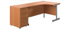 Cresent Right Hand Desk & 3 Drawer Desk High Pedestals