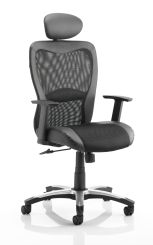 Victor II Executive Chair Black Leather Black Mesh With Arms With Headrest