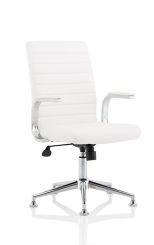 Ezra Executive White Leather Chair with Chrome Glides