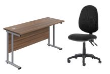 WORK FROM HOME BUNDLE WITH ECLIPSE PLUS 2 CHAIR & 1200x600 TWIN UPRIGHT RECTANGULAR DESK DARK WALNUT