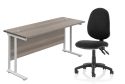 WORK FROM HOME BUNDLE WITH ECLIPSE PLUS 2 CHAIR & 1200x600 TWIN UPRIGHT RECTANGULAR DESK GREY OAK