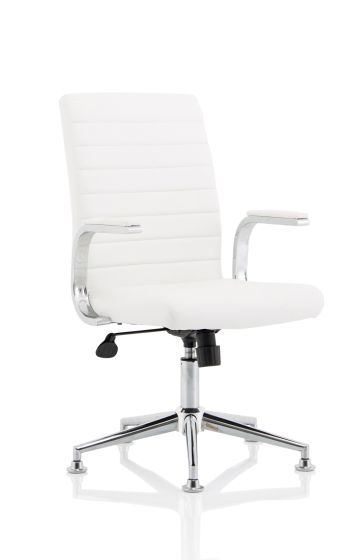 Ezra Executive White Leather Chair with Chrome Glides