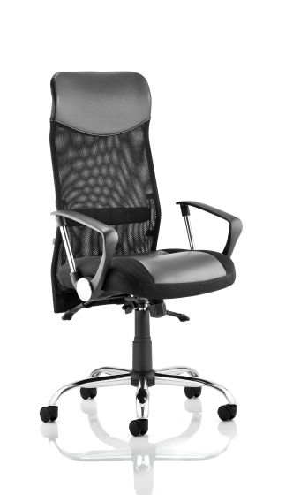 Vegas Executive Chair Black Leather Seat Black  Mesh Back With Leather Headrest With Arms