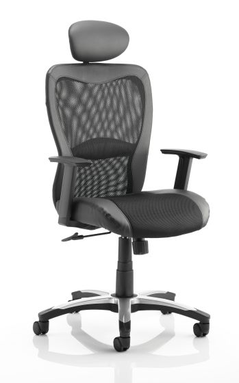 Victor II Executive Chair Black Leather Black Mesh With Arms With Headrest