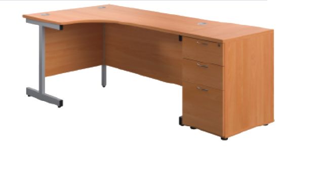 Cresent Left Hand Desk & 3 Drawer Desk High Pedestals