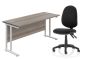 WORK FROM HOME BUNDLE WITH ECLIPSE PLUS 2 CHAIR & 1200x600 TWIN UPRIGHT RECTANGULAR DESK GREY OAK