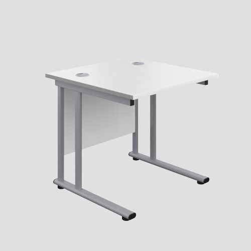 800X800 Twin Upright Rectangular Desk White-Silver