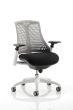 Flex Task Operator Chair White Frame Black Fabric Seat With Grey Back With Arms
