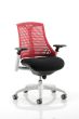 Flex Task Operator Chair White Frame Black Fabric Seat With Red Back With Arms