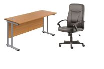 WORK FROM HOME BUNDLE WITH BLITZ CHAIR & 1200x600 TWIN UPRIGHT RECTANGULAR DESK NOVA OAK